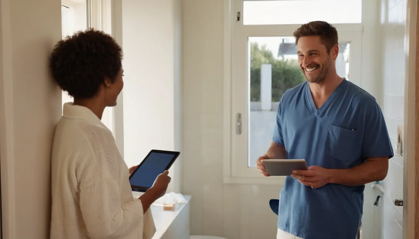 A homeowner reviewing bathroom options with a local provider in the Blaine area